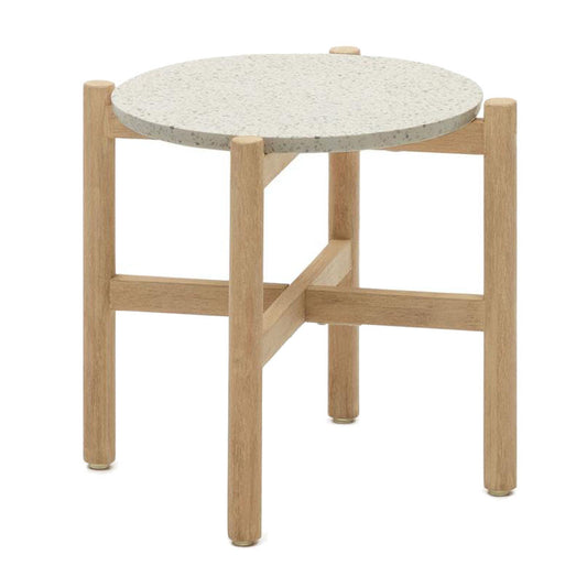 Masa de cafea exterior alba/maro din ciment 45 cm Pola Kave Home