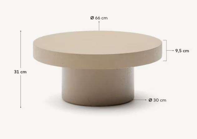 Masa de cafea exterior bej din ciment 66 cm Aiguablava Kave Home