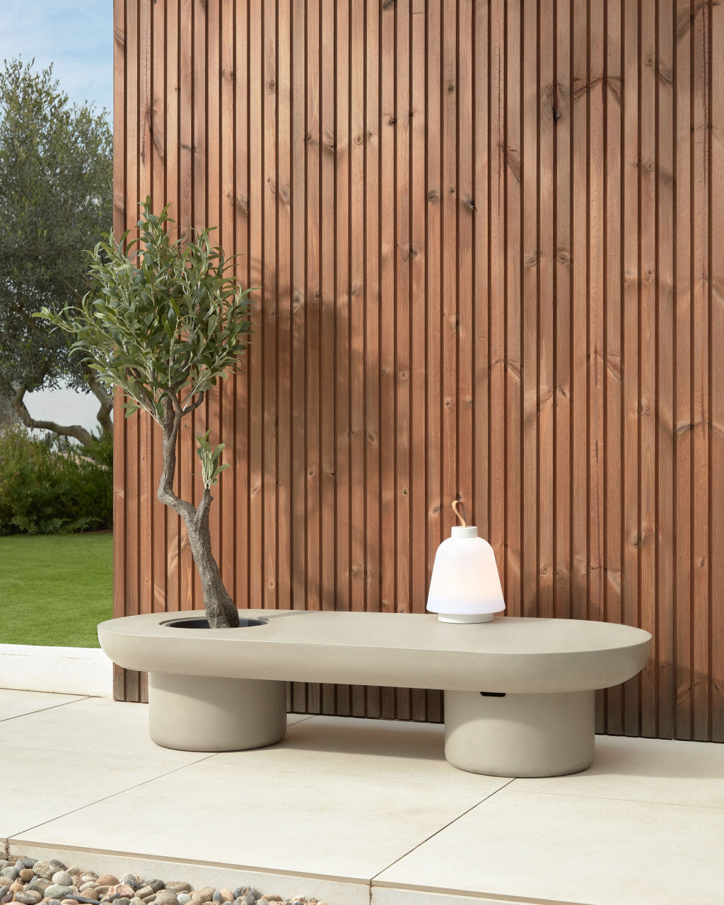 Masa de cafea exterior gri din ciment 60x140 cm Taimi Kave Home