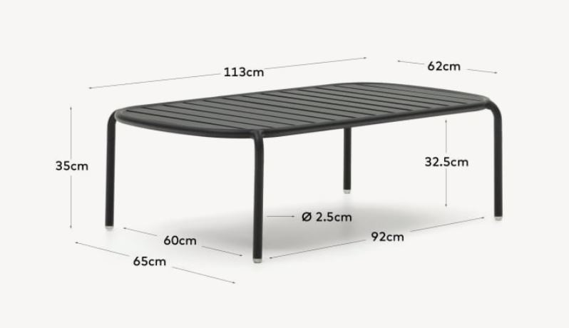 Masa de cafea exterior gri din metal 65x113 cm Joncols Kave Home