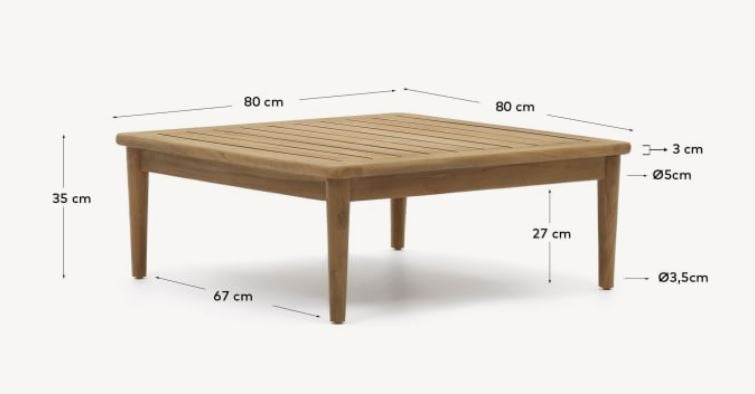 Masa de cafea exterior maro din lemn 80x80 cm Portitxol Kave Home