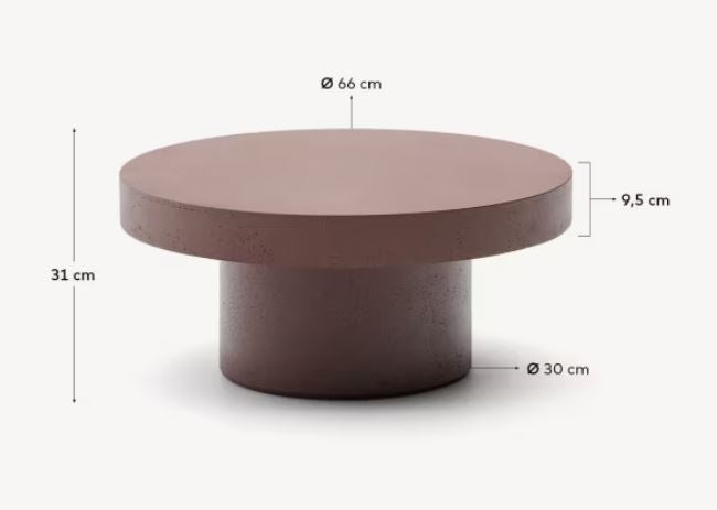 Masa de cafea exterior maro teracota din ciment 66 cm Aiguablava Kave Home