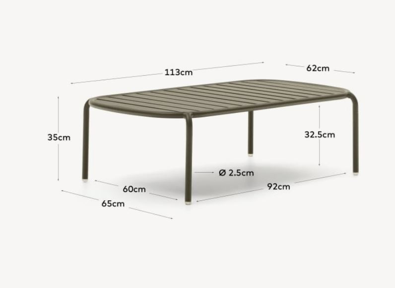 Masa de cafea exterior verde din metal 65x113 cm Joncols Kave Home