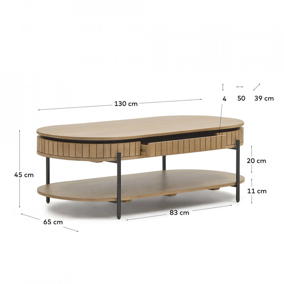 Masa de cafea maro din lemn 65x130 cm Licia Kave Home