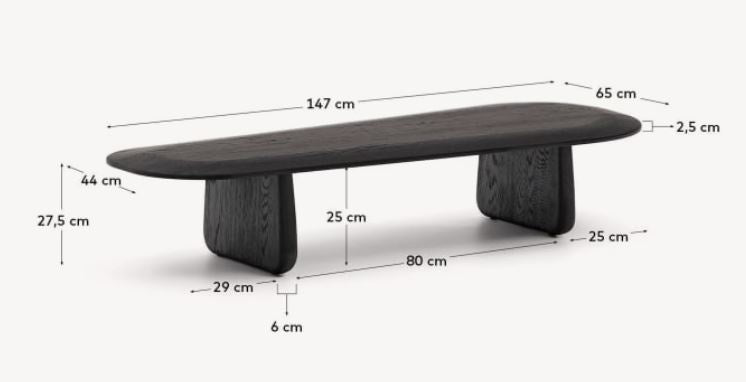 Masa de cafea neagra din lemn 64x146 cm Pirita Kave Home