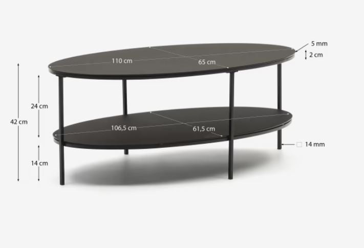 Masa de cafea neagra din metal 65x110 cm Fideia Kave Home