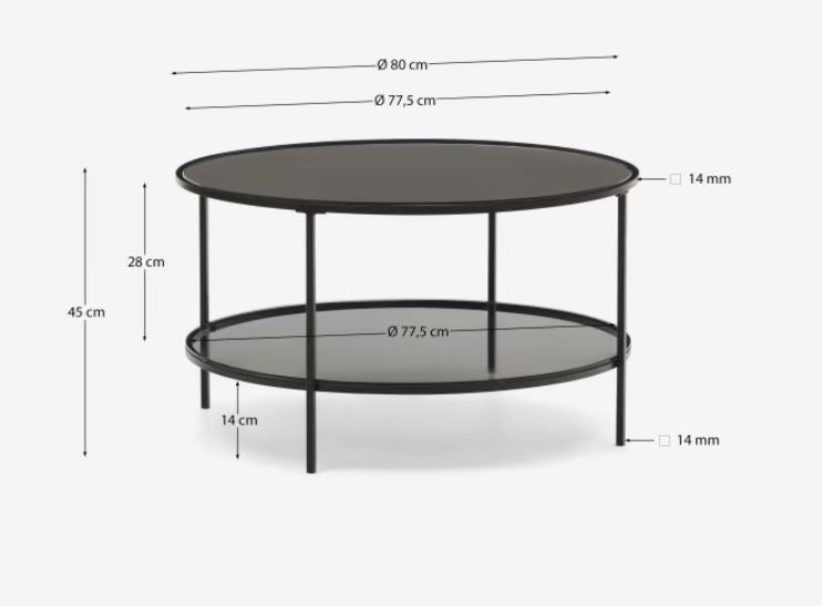 Masa de cafea neagra din metal 80 cm Gilda Kave Home