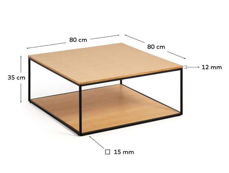 Masa de cafea neagra/maro deschis din lemn 80x80 cm Yoana Kave Home