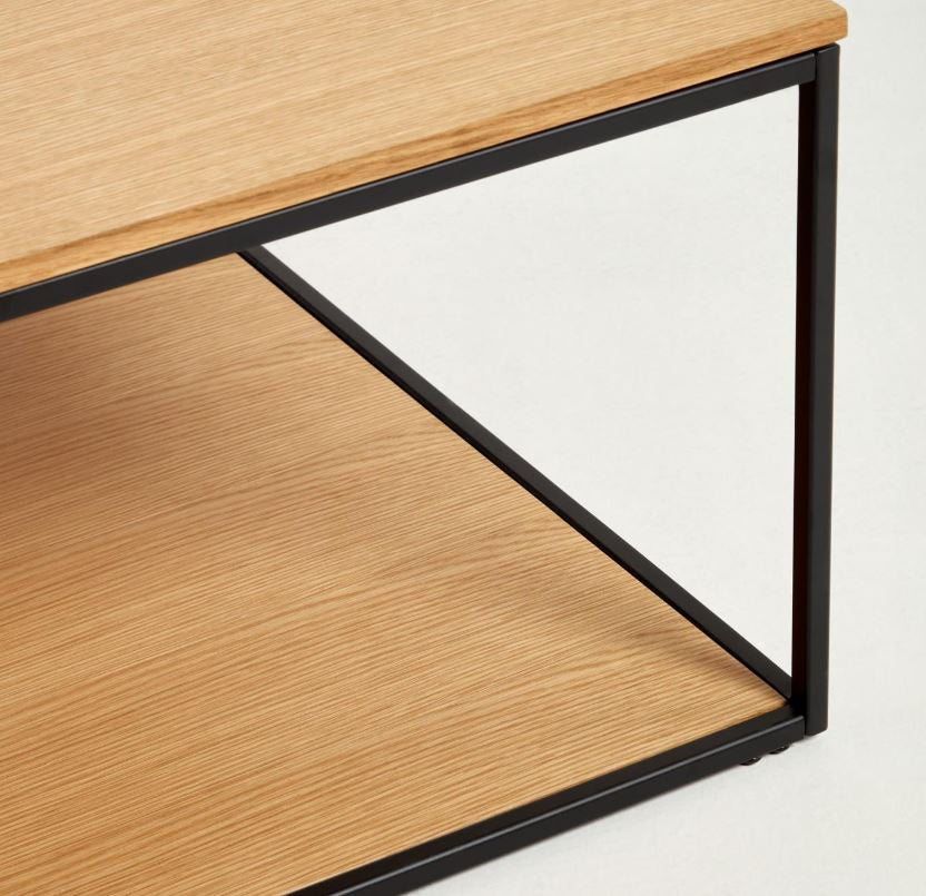 Masa de cafea neagra/maro deschis din lemn 80x80 cm Yoana Kave Home