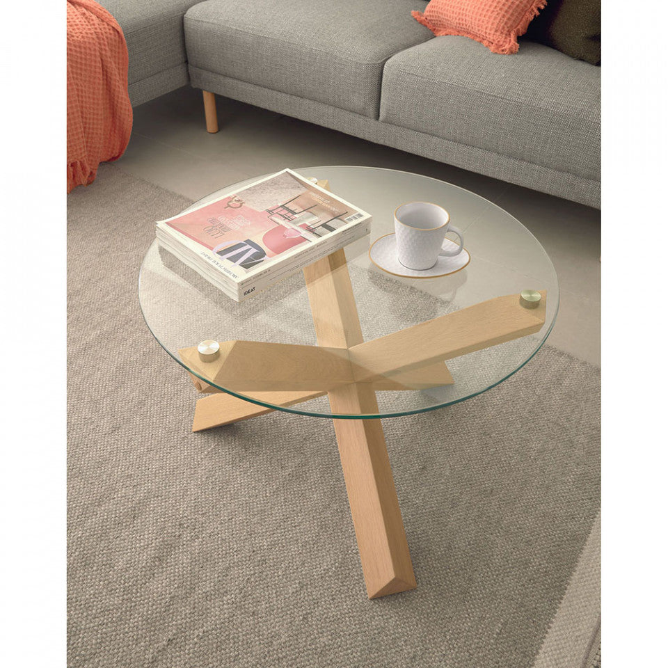 Masa de cafea transparenta/maro din lemn 65 cm Lotus Kave Home