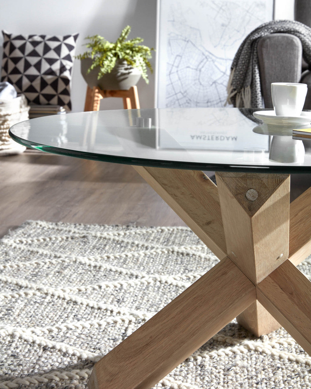 Masa de cafea transparenta/maro din lemn 65 cm Lotus Kave Home