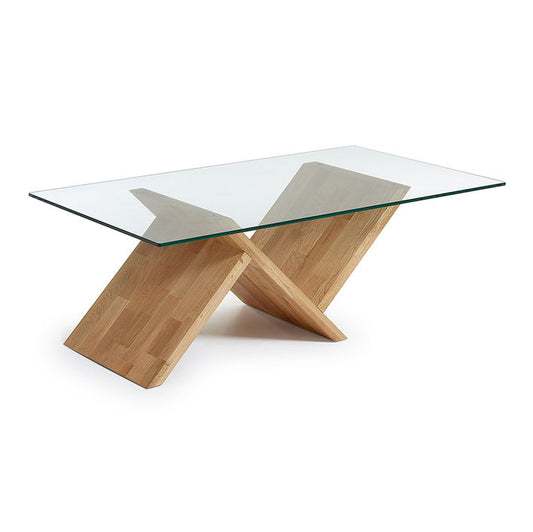 Masa de cafea transparenta/maro din sticla si lemn 70x120 cm Waley Kave Home