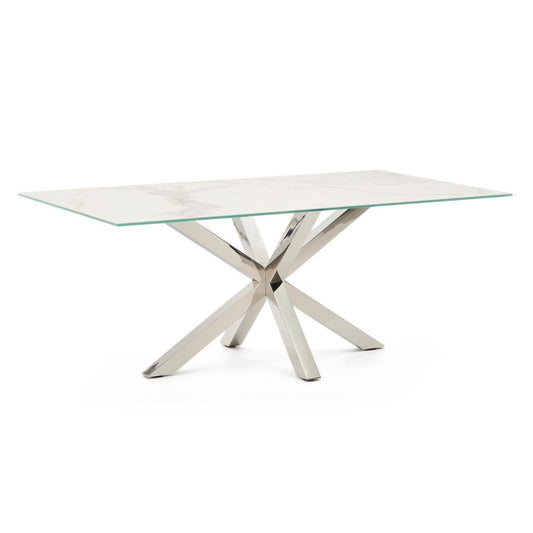 Masa dining alba/argintie din metal 100x200 cm Argo Kave Home