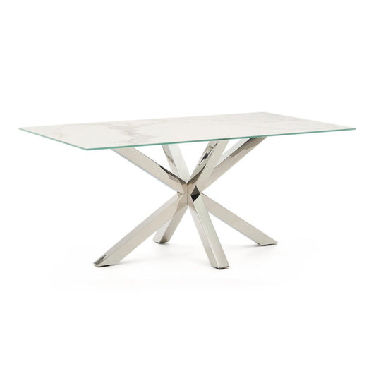 Masa dining alba/argintie din metal 90x160 cm Argo Kave Home