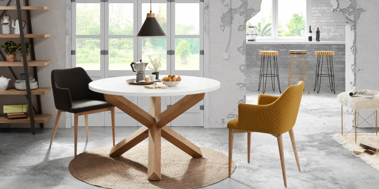 Masa dining alba din lemn 135 cm Lotus Kave Home