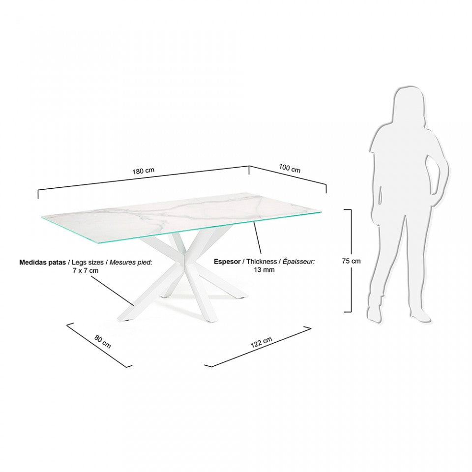 Masa dining alba din metal 100x180 cm Argo Kave Home