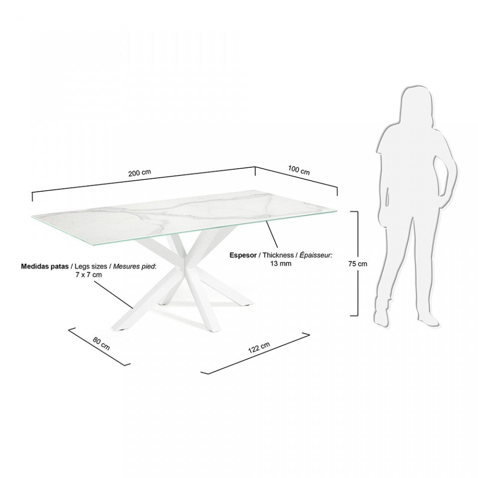 Masa dining alba din metal 100x200 cm Argo Kave Home