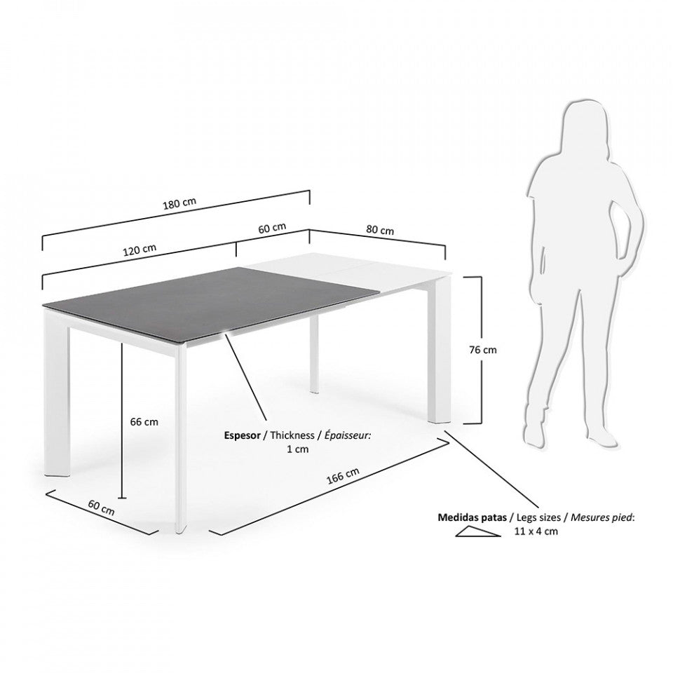 Masa dining alba/gri din metal 80x(120)180 cm Axis Kave Home