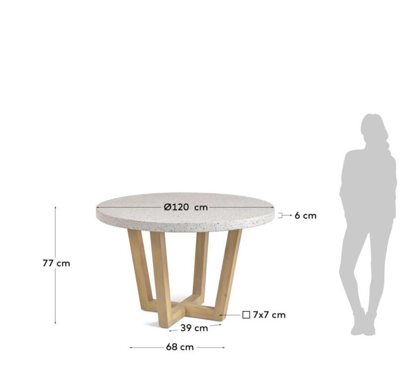 Masa dining alba/maro din ciment 120 cm Shanelle Kave Home