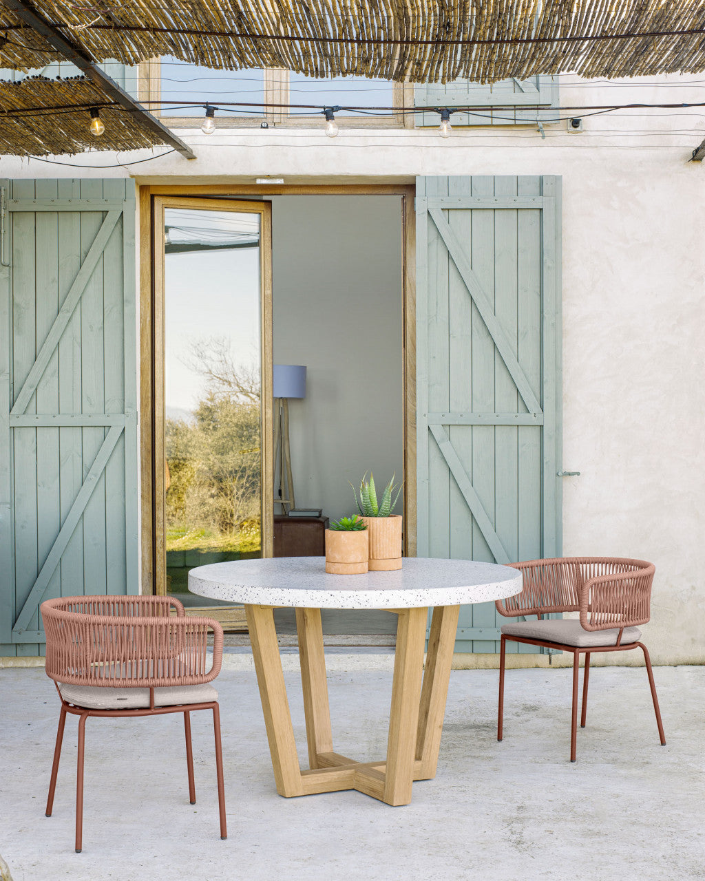 Masa dining alba/maro din ciment 120 cm Shanelle Kave Home