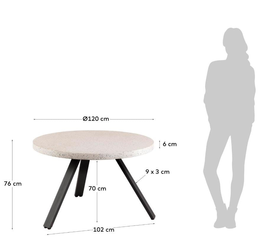 Masa dining alba/neagra din ciment 120 cm Shanelle Kave Home