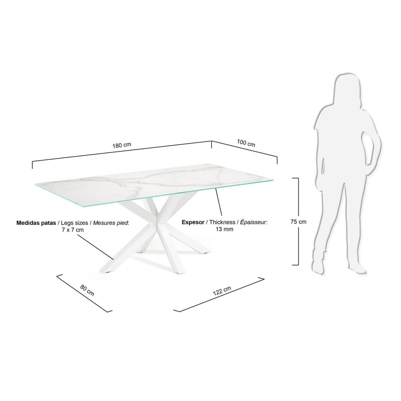 Masa dining alba/neagra din metal 100x180 cm Argo Kave Home