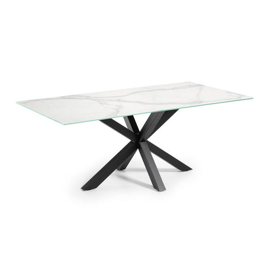 Masa dining alba/neagra din metal 100x180 cm Argo Kave Home
