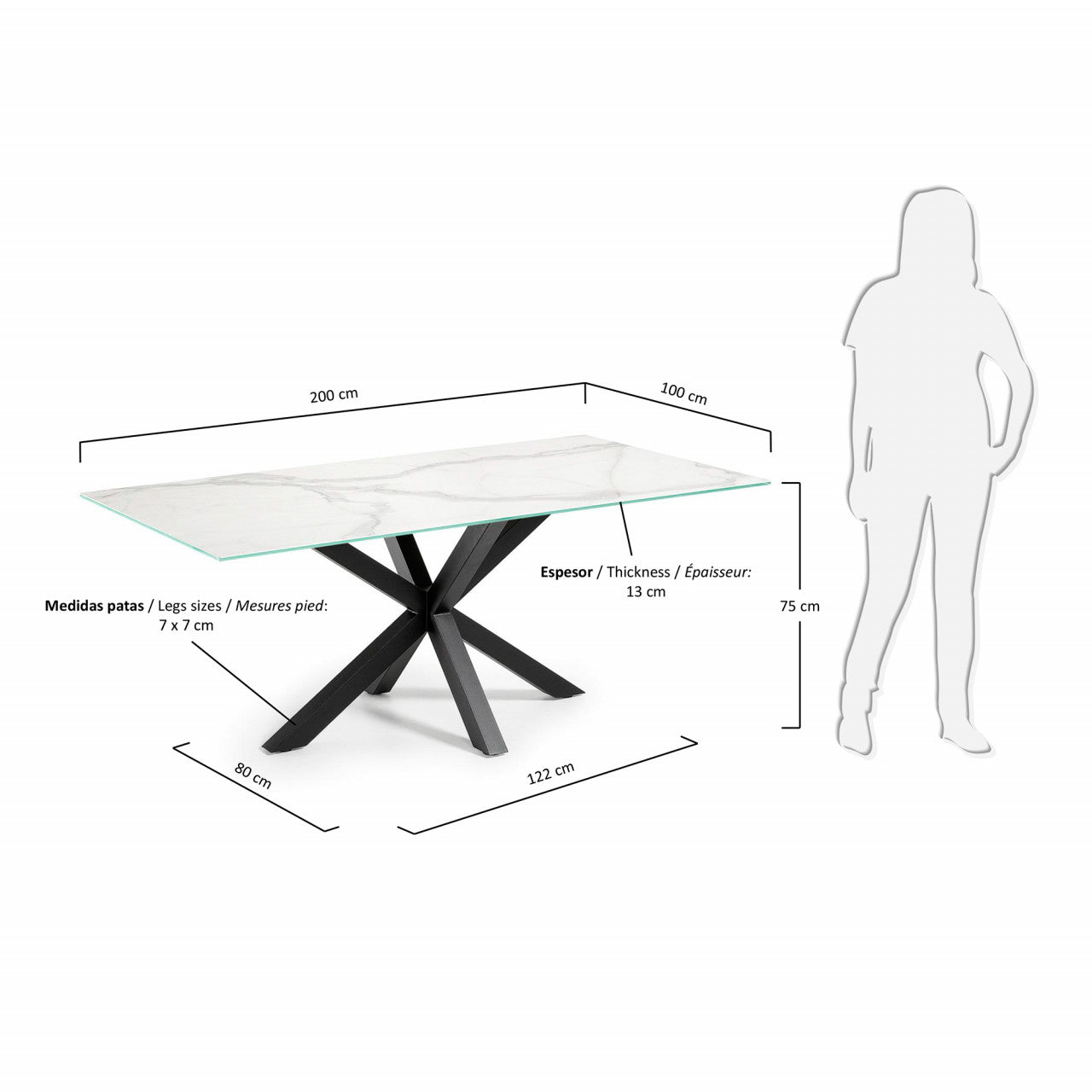 Masa dining alba/neagra din metal 100x200 cm Argo Kave Home