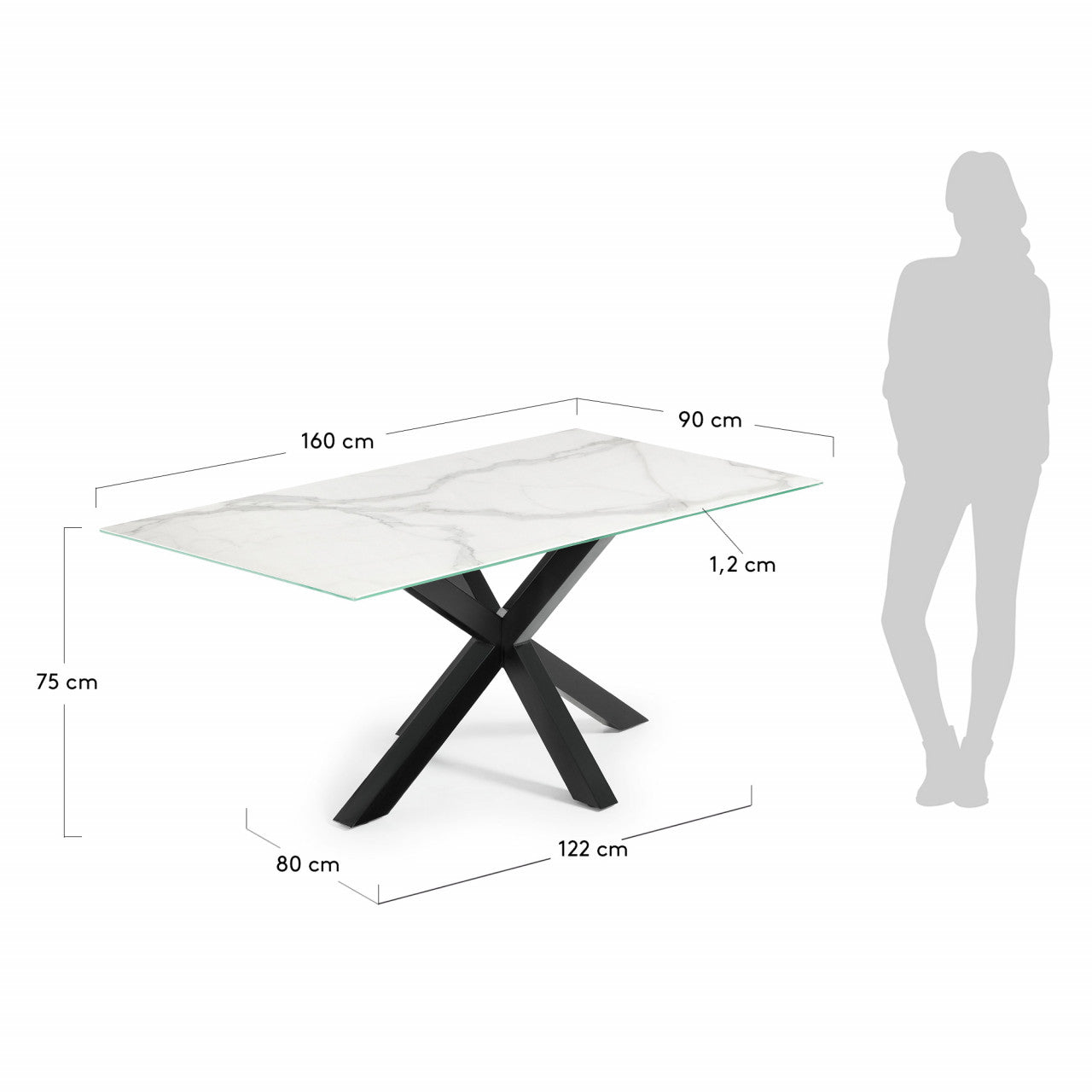 Masa dining alba/neagra din metal 90x160 cm Argo Kave Home