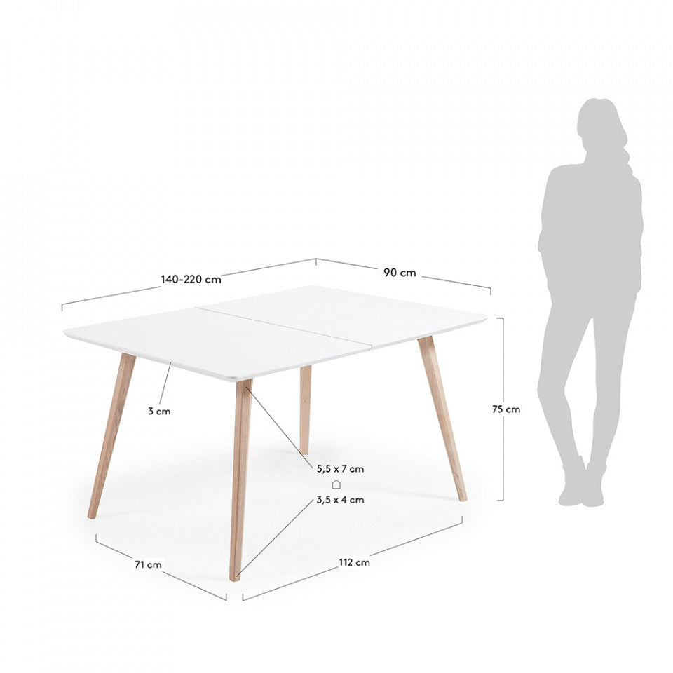 Masa dining extensibila alba din lemn 90x140(220) cm Eunice Kave Home