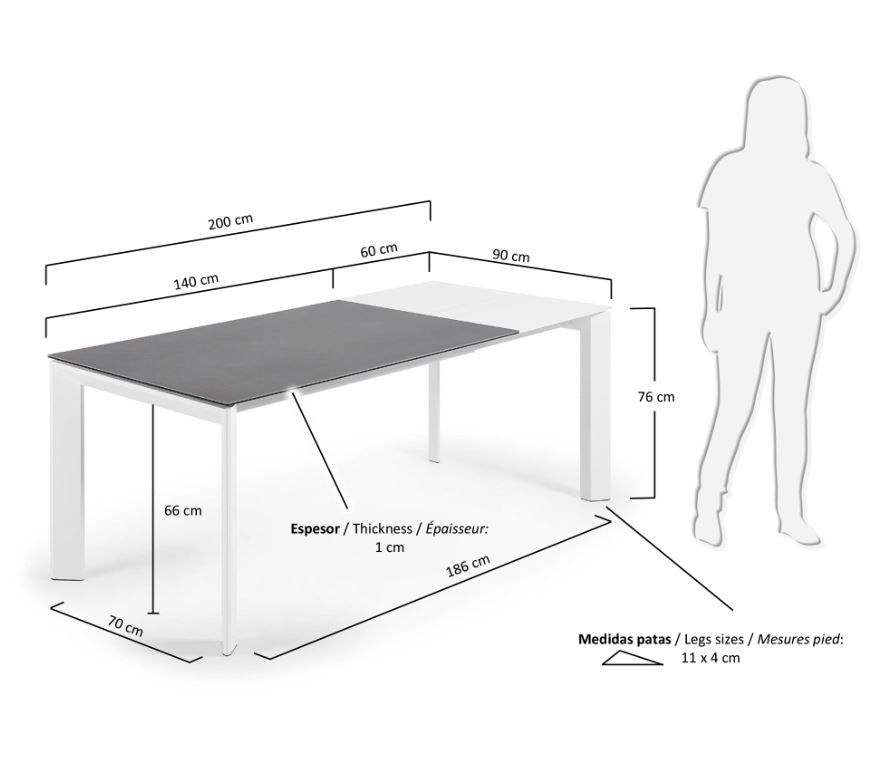 Masa dining extensibila alba din metal 90x(140)200 cm Axis Vulcano Roca Kave Home