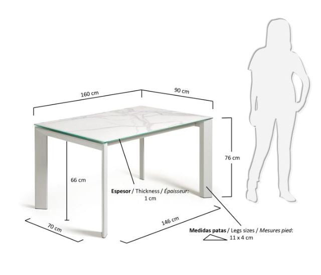 Masa dining extensibila alba din metal 90x(160)220 cm Axis Kalos Kave Home