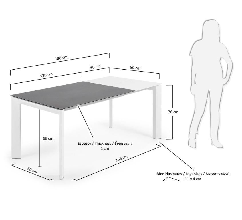 Masa dining extensibila alba/gri din metal 80x(120)180 cm Axis Vulcano Roca Kave Home