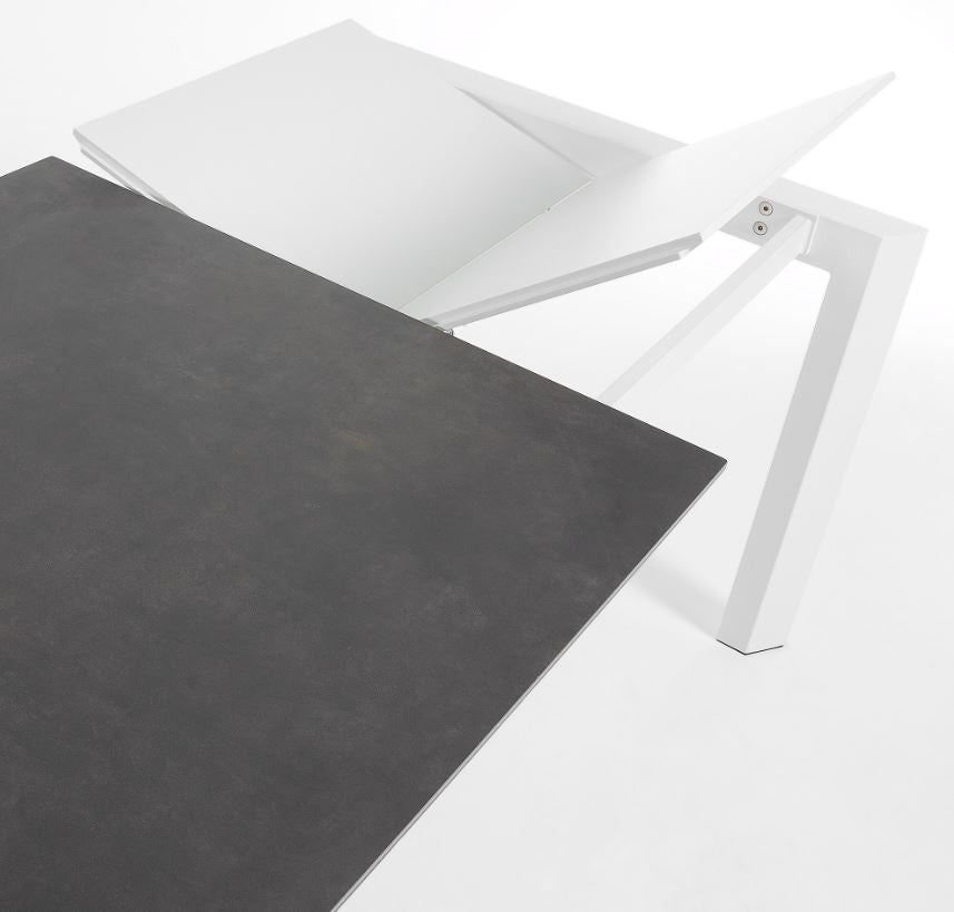 Masa dining extensibila alba/gri din metal 80x(120)180 cm Axis Vulcano Roca Kave Home