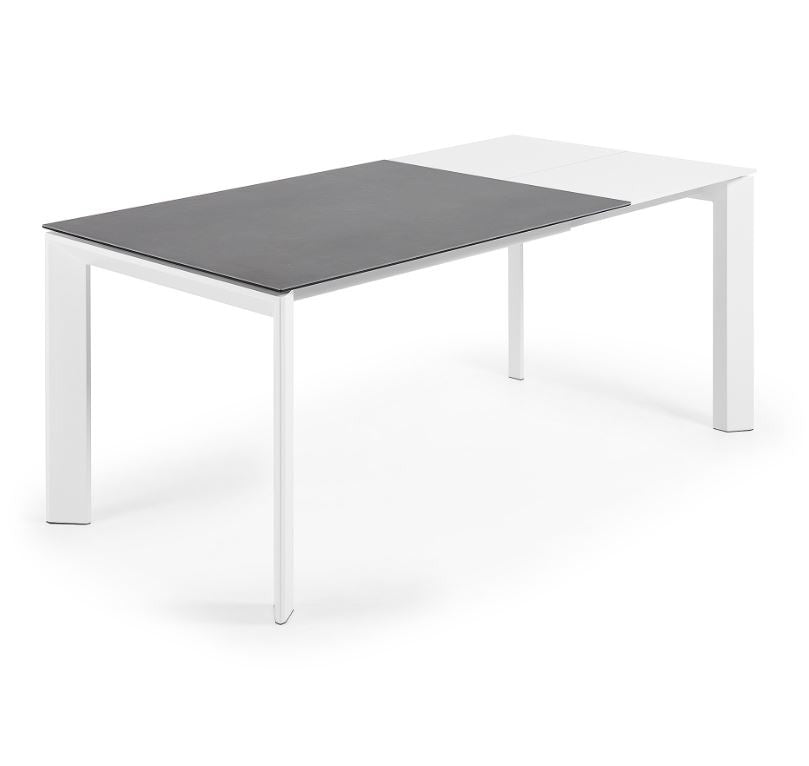 Masa dining extensibila alba/gri din metal 80x(120)180 cm Axis Vulcano Roca Kave Home
