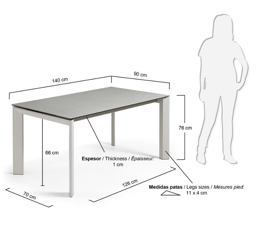 Masa dining extensibila alba/gri din metal 90x(140)200 cm Axis Hydra Lead Kave Home