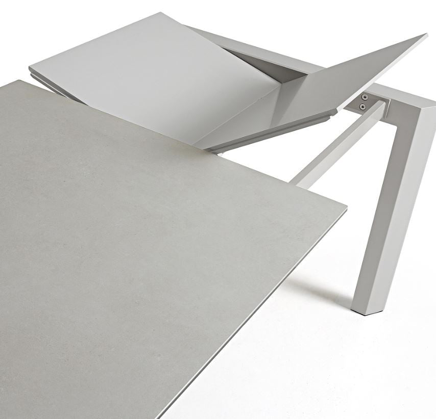 Masa dining extensibila alba/gri din metal 90x(140)200 cm Axis Hydra Lead Kave Home