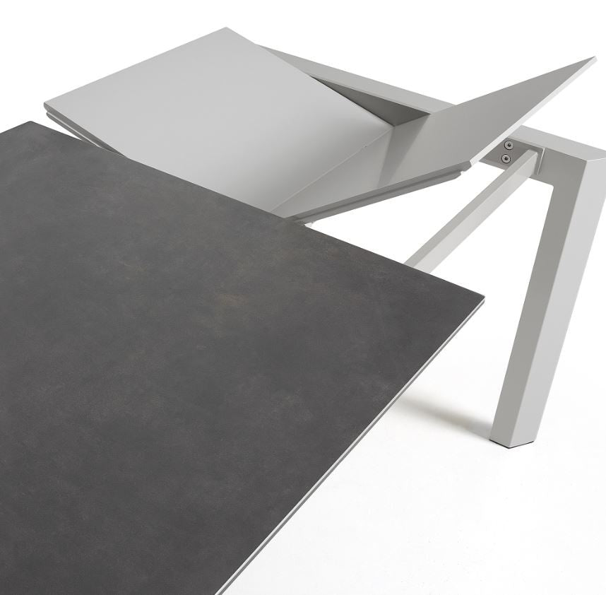 Masa dining extensibila alba/gri din metal 90x(160)220 cm Axis Vulcano Roca Kave Home