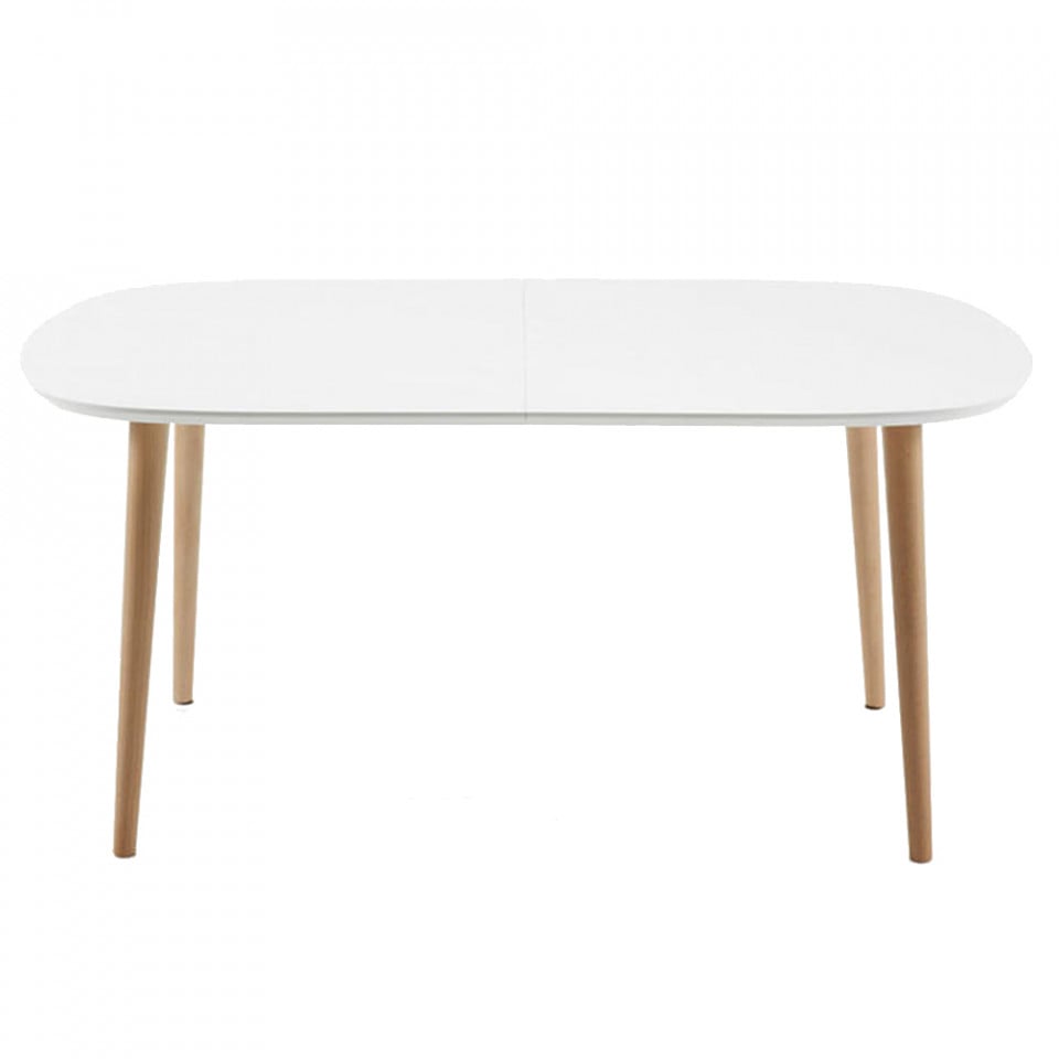Masa dining extensibila alba/maro din lemn 100x160(260) cm Oqui Kave Home