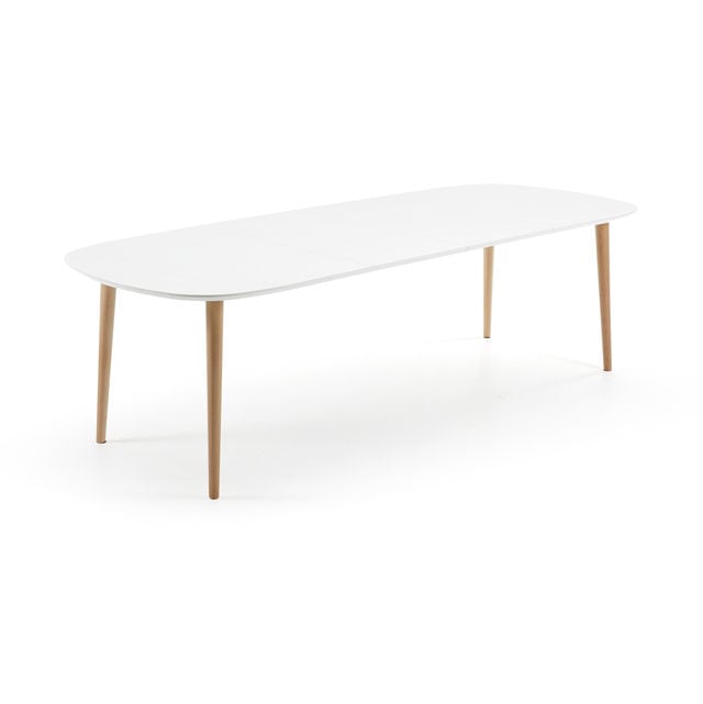 Masa dining extensibila alba/maro din lemn 100x160(260) cm Oqui Kave Home