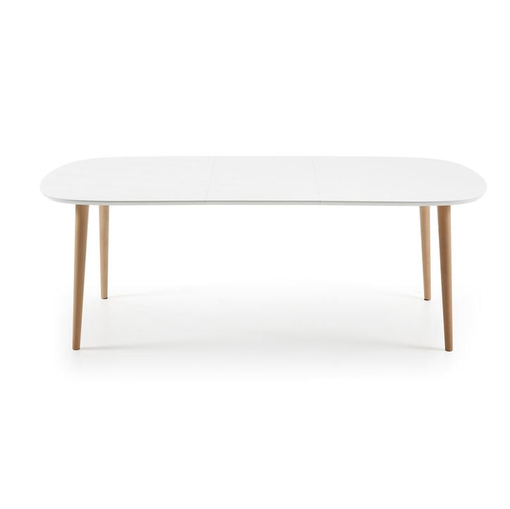 Masa dining extensibila alba/maro din lemn 100x160(260) cm Oqui Kave Home