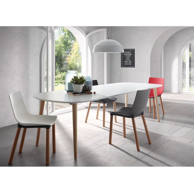 Masa dining extensibila alba/maro din lemn 100x160(260) cm Oqui Kave Home