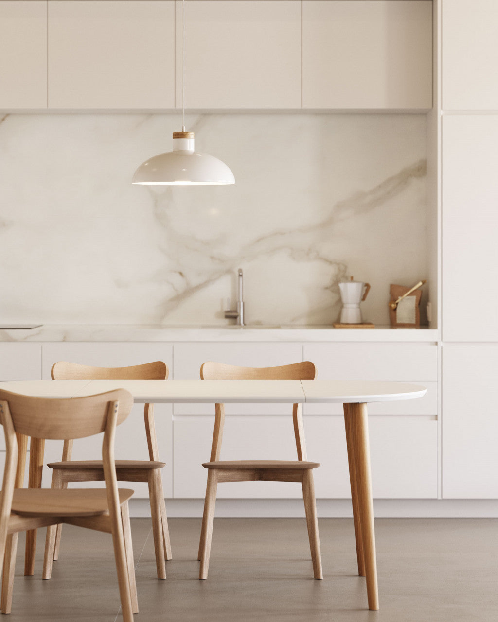 Masa dining extensibila alba/maro din lemn 90(170) cm Oqui Kave Home