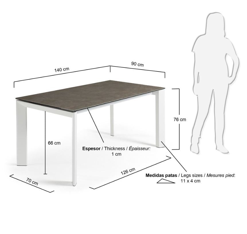 Masa dining extensibila alba/maro din metal 80x(140)200 cm Axis Vulcano Ash Kave Home