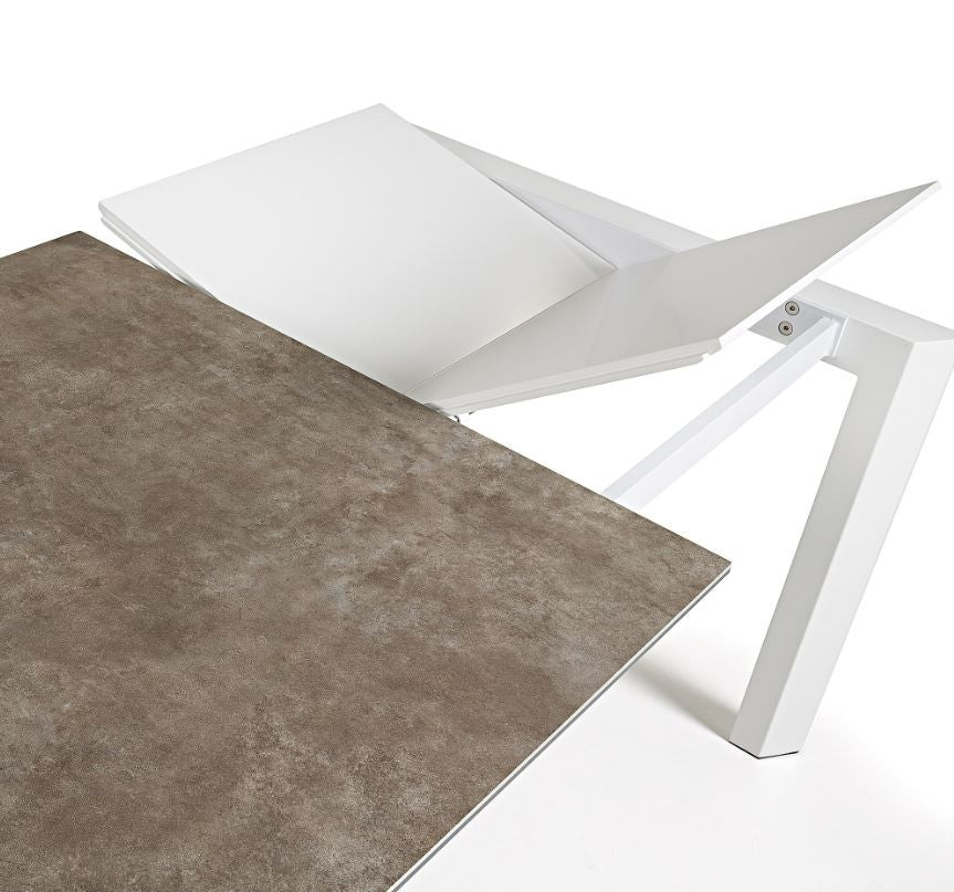 Masa dining extensibila alba/maro din metal 80x(140)200 cm Axis Vulcano Ash Kave Home