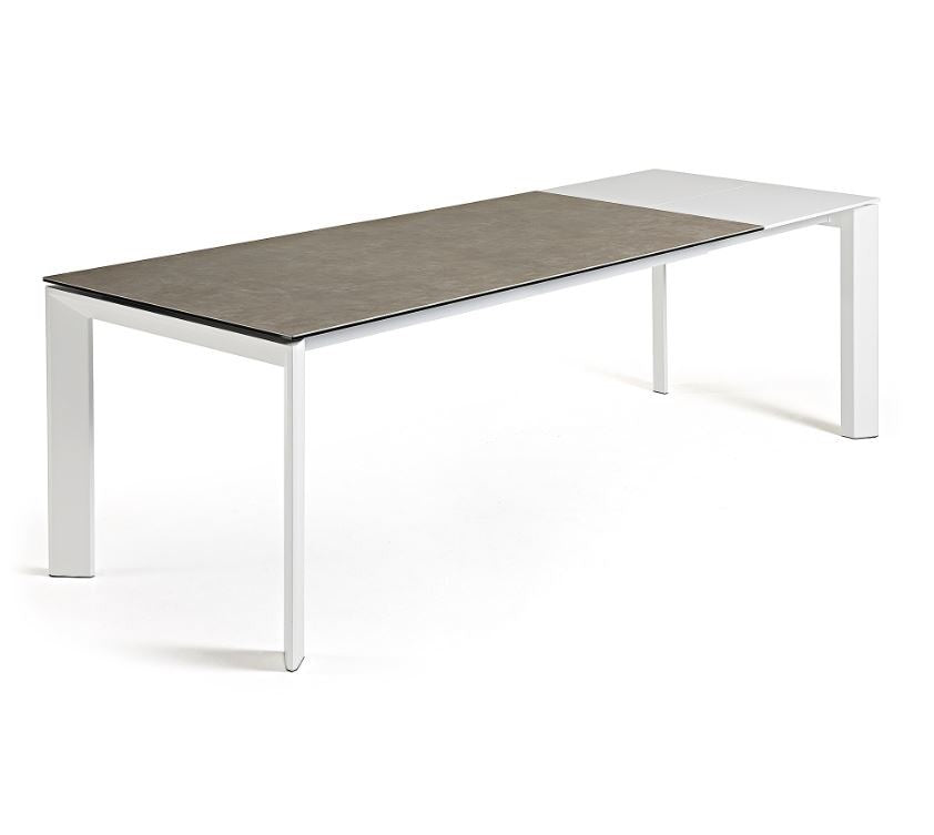 Masa dining extensibila alba/maro din metal 80x(140)200 cm Axis Vulcano Ash Kave Home