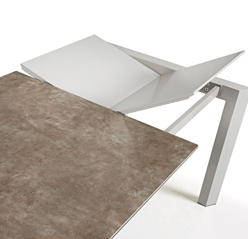 Masa dining extensibila alba/maro din metal 90x(160)220 cm Axis Vulcano Ash Kave Home