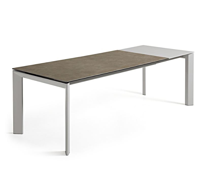 Masa dining extensibila alba/maro din metal 90x(160)220 cm Axis Vulcano Ash Kave Home