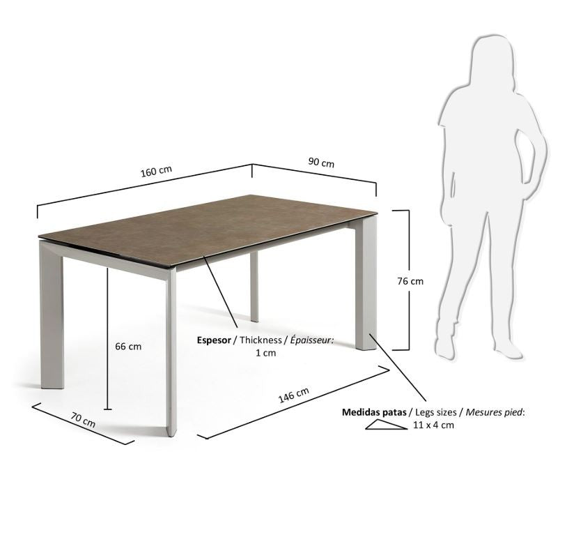 Masa dining extensibila alba/maro din metal 90x(160)220 cm Axis Vulcano Ash Kave Home