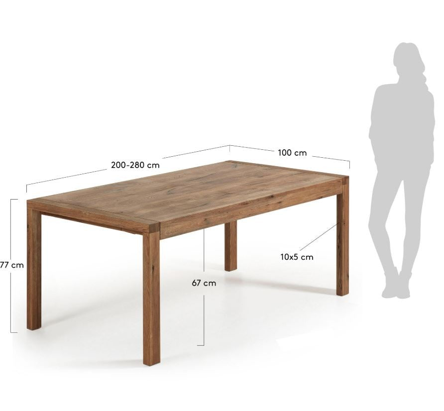 Masa dining extensibila dreptunghiulara maro din lemn 100x(200)280 cm Briva Kave Home